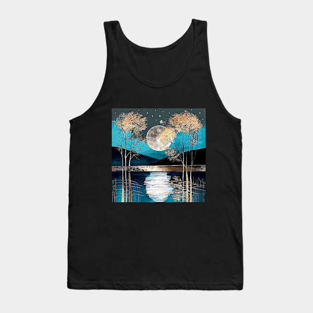 Golden-Leaved Trees Framing a Full Silver Moon Tank Top by The Art Mage